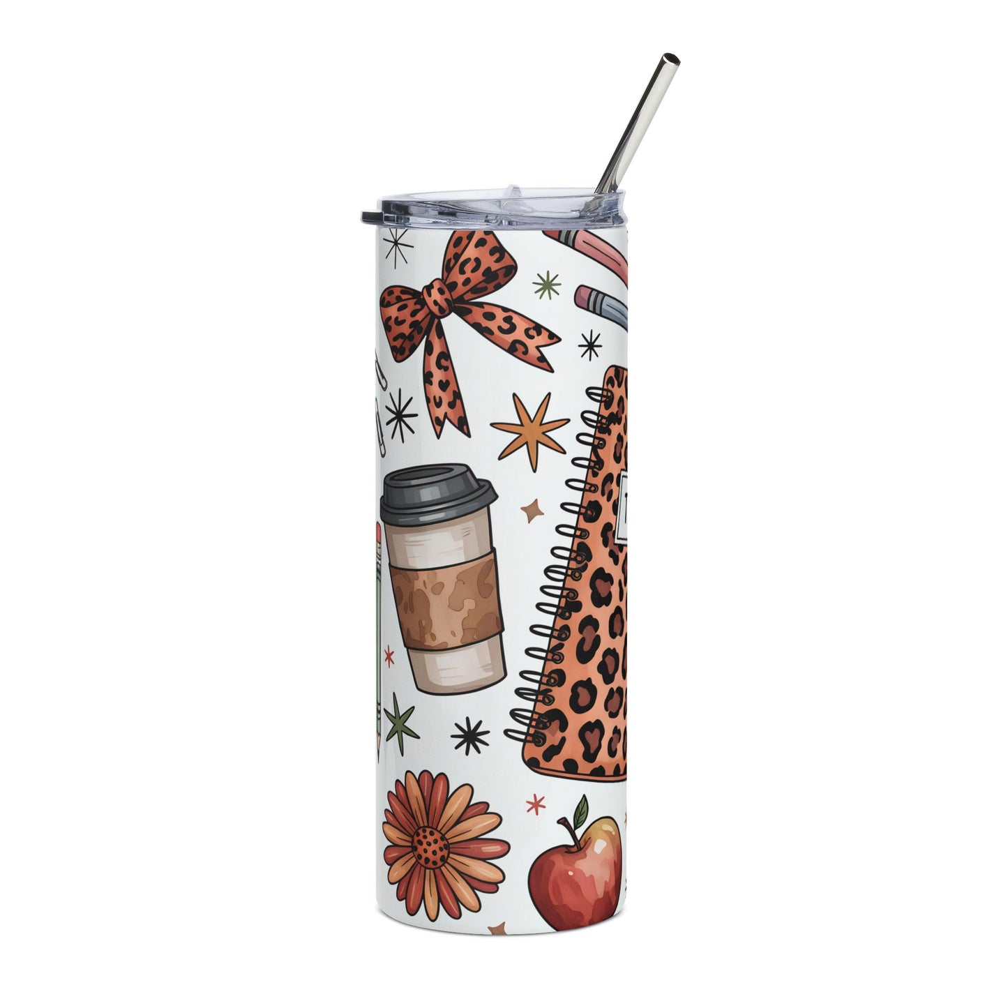 Teacher Leopard Print 20oz Stainless Steel Tumbler — Coffee & School Supplies Design