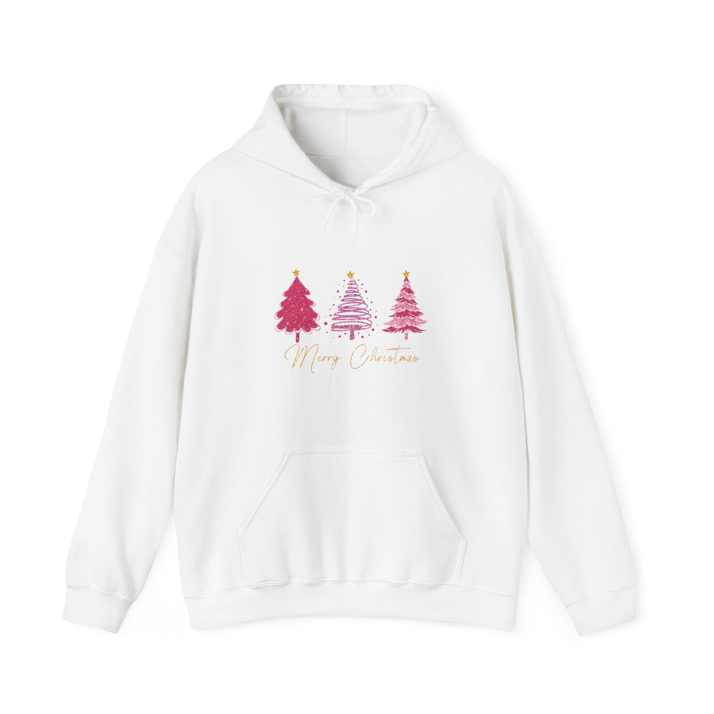 Christmas Pink Tree Hoodie — Merry Christmas Script Holiday Sweatshirt