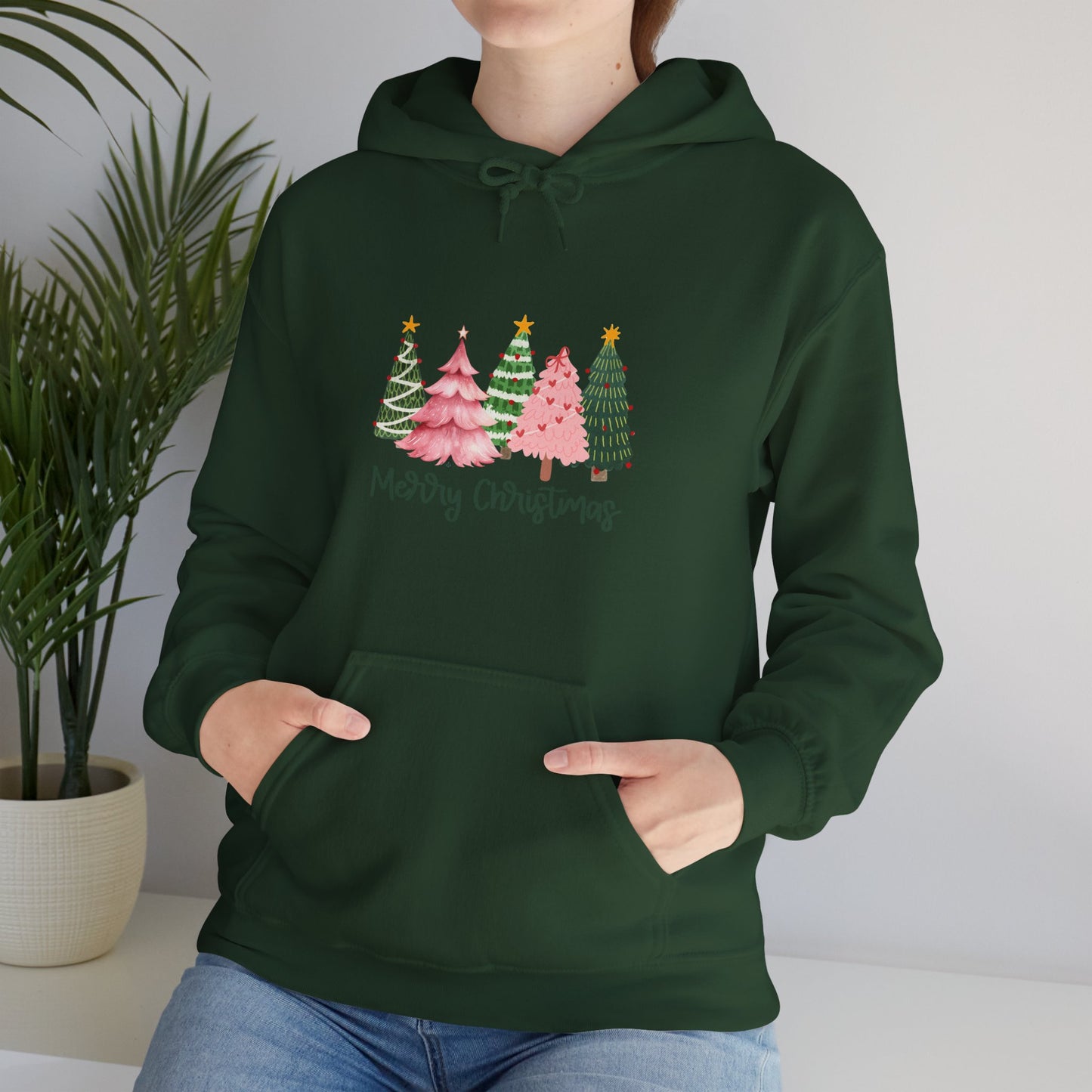 Christmas Tree Cluster Hoodie – "Merry Christmas" Festive Holiday Sweatshirt