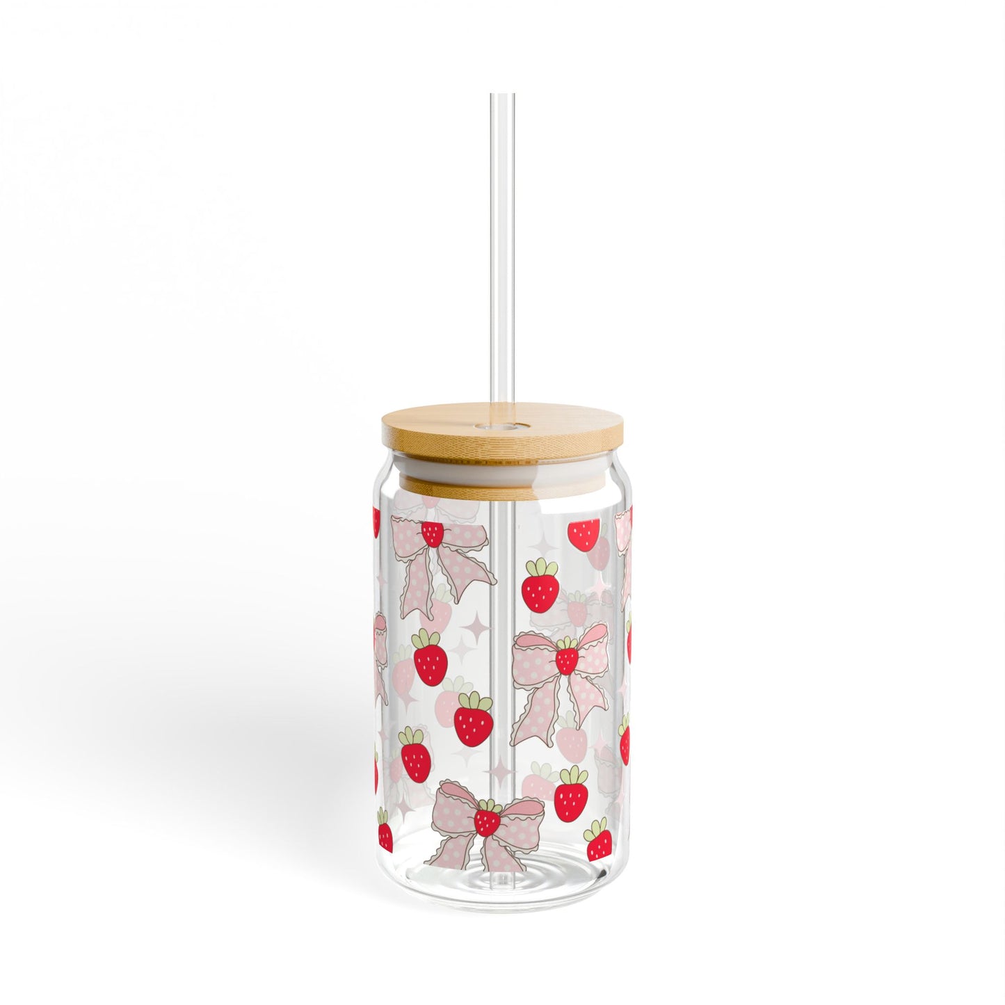 16oz Strawberry Bow Sipper Glass – Reusable Straw Tumbler