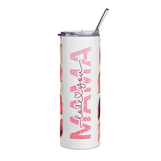 20oz Stainless Steel Tumbler — Pink Hearts 'MAMA' Glitter Script Travel Cup