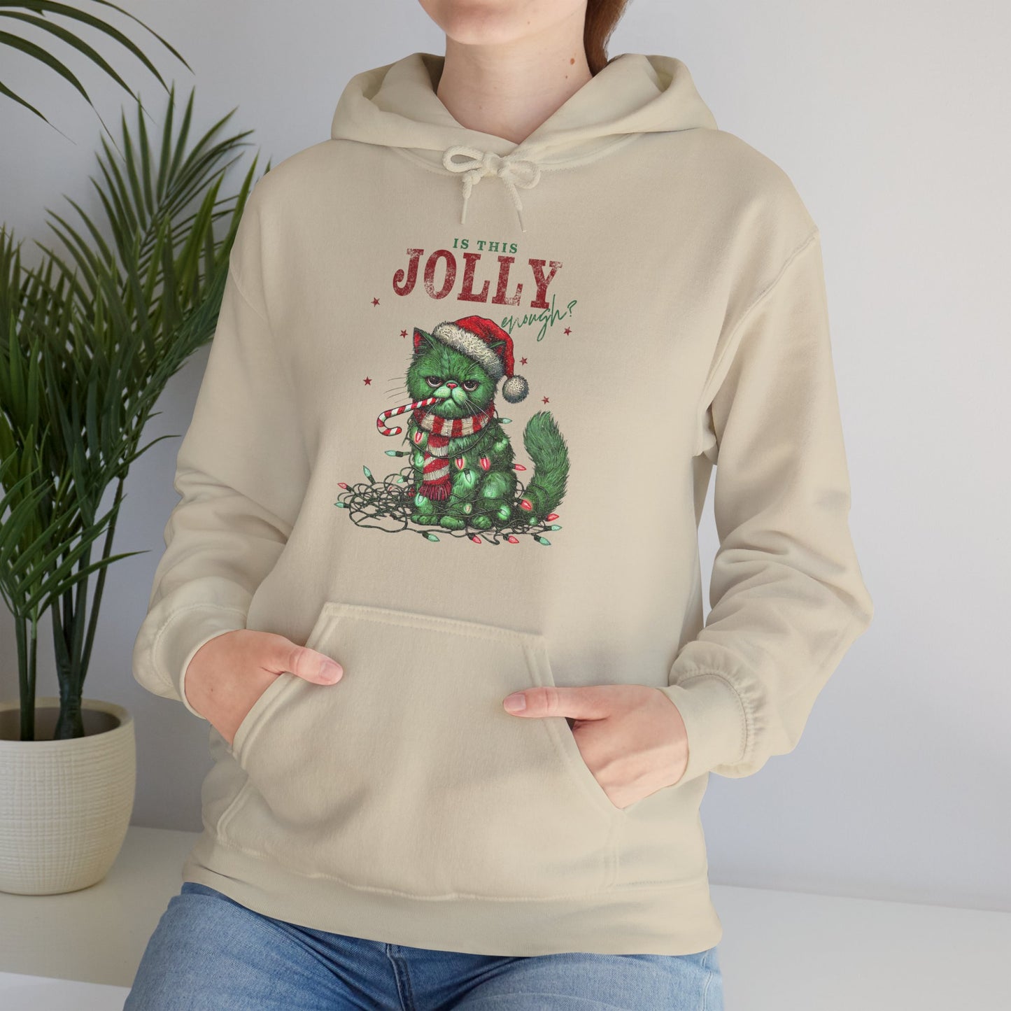 Holiday Dino Hoodie - "Be Jolly" Cute Christmas T-Rex Sweatshirt