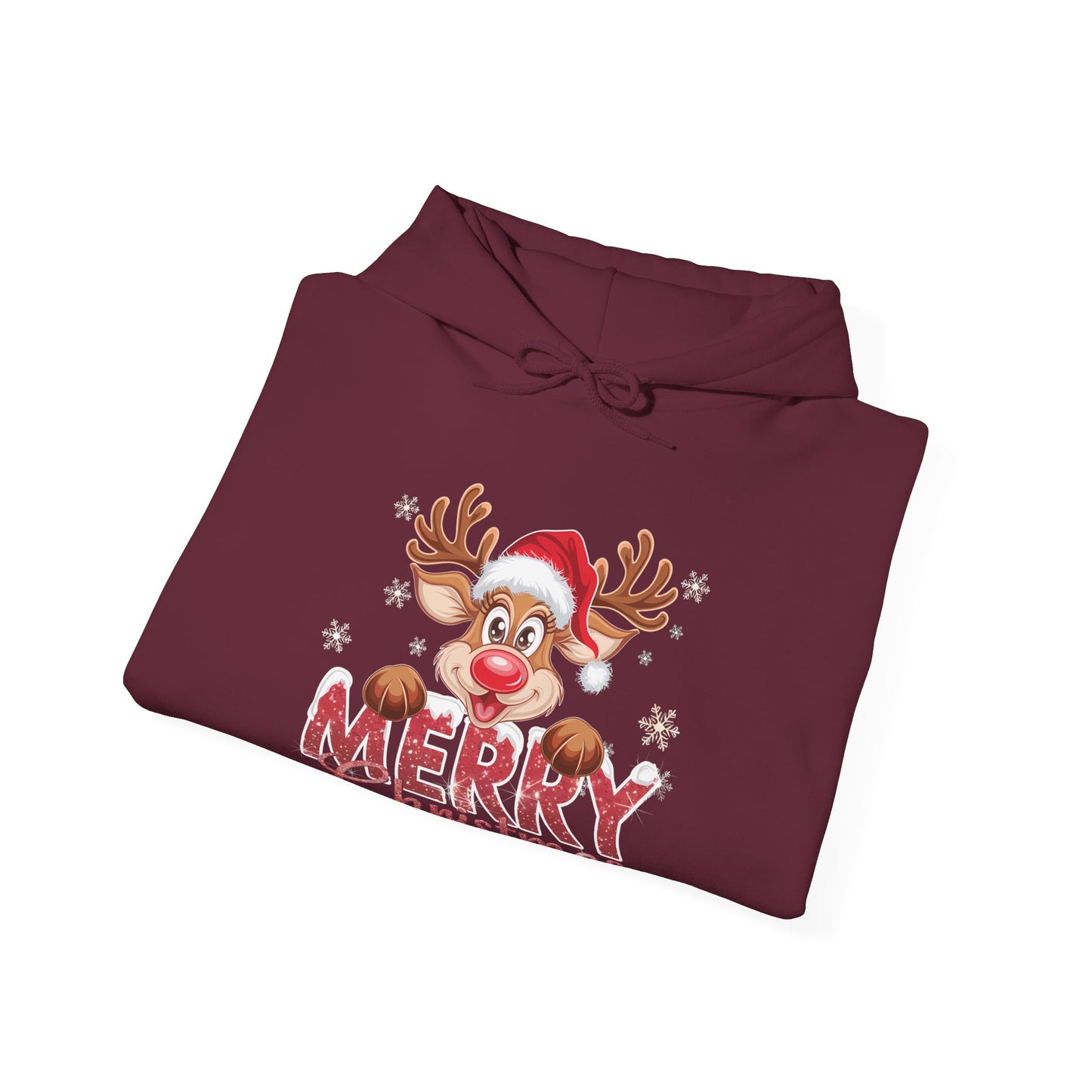 Christmas Reindeer Hoodie - 'Merry Christmas' Cute Santa Reindeer Holiday Sweatshirt