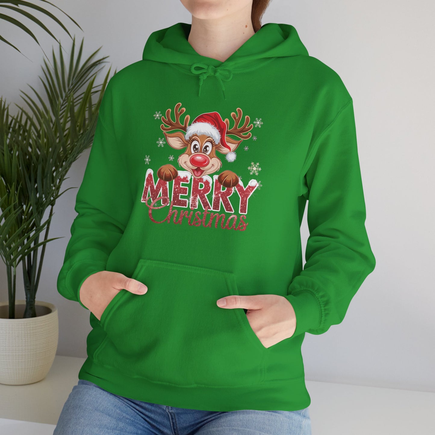 Christmas Reindeer Hoodie - 'Merry Christmas' Cute Santa Reindeer Holiday Sweatshirt