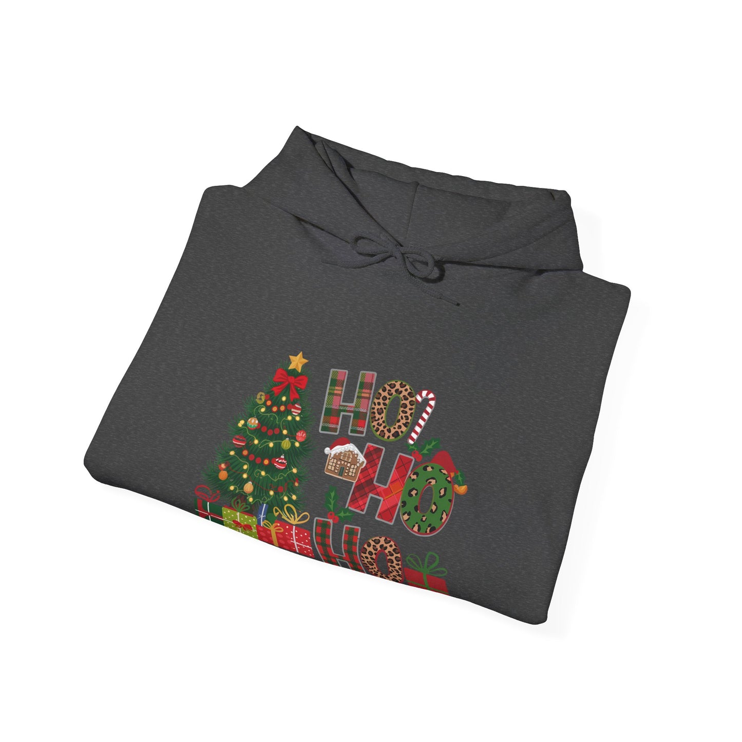 Christmas 'Ho Ho Ho' Hoodie with Tree & Gifts - Festive Holiday Sweatshirt