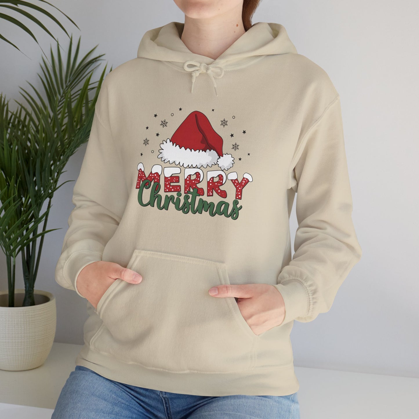 Christmas Hoodie - 'Merry Christmas' Santa Hat Holiday Sweatshirt