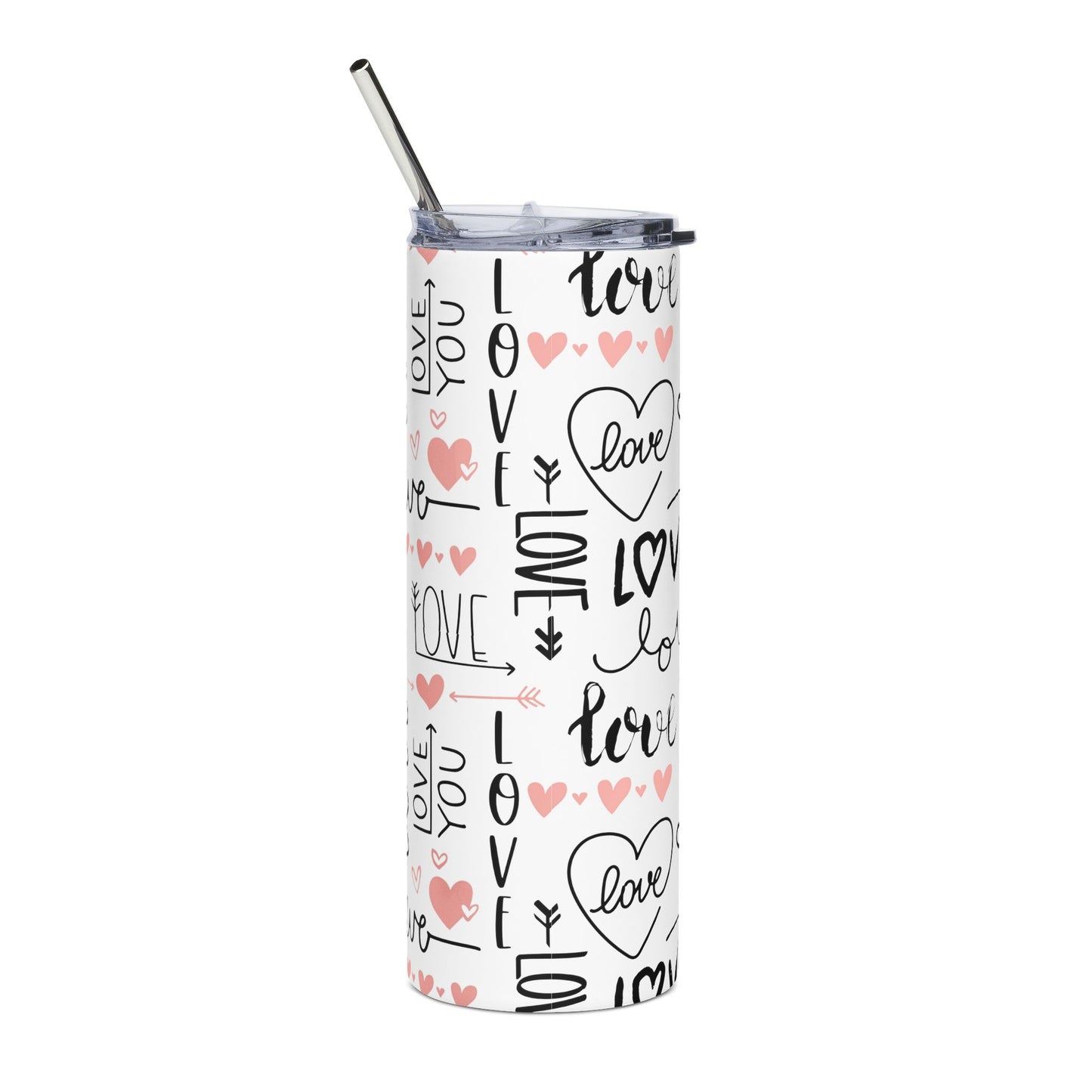 20oz Stainless Tumbler - Handwritten "Love" Hearts Design | Valentine Travel Cup