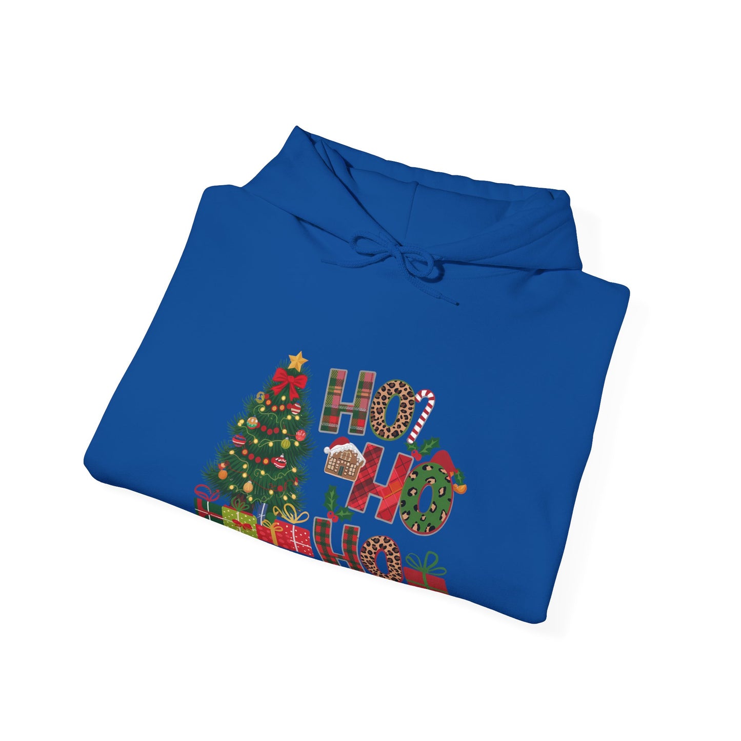 Christmas 'Ho Ho Ho' Hoodie with Tree & Gifts - Festive Holiday Sweatshirt