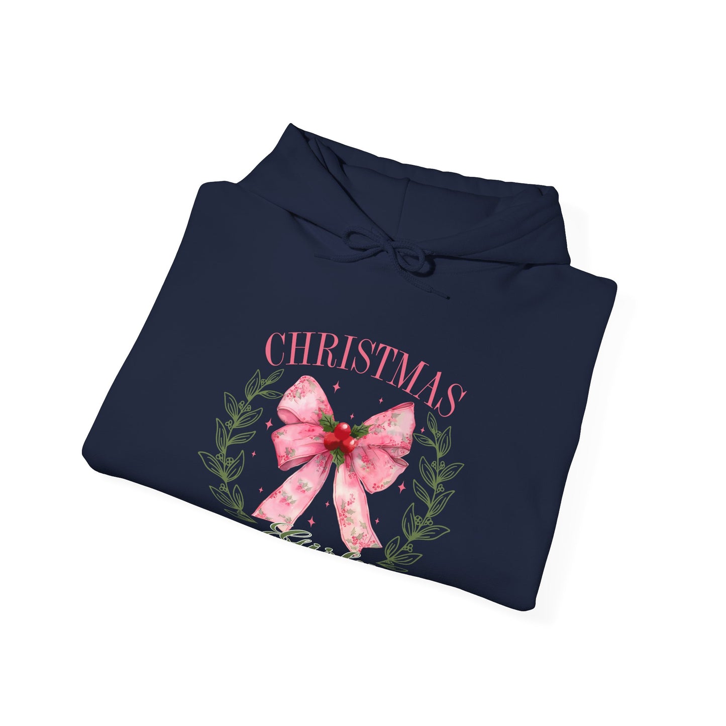 Christmas Girly Hoodie – Pink Bow Wreath Holiday Sweatshirt
