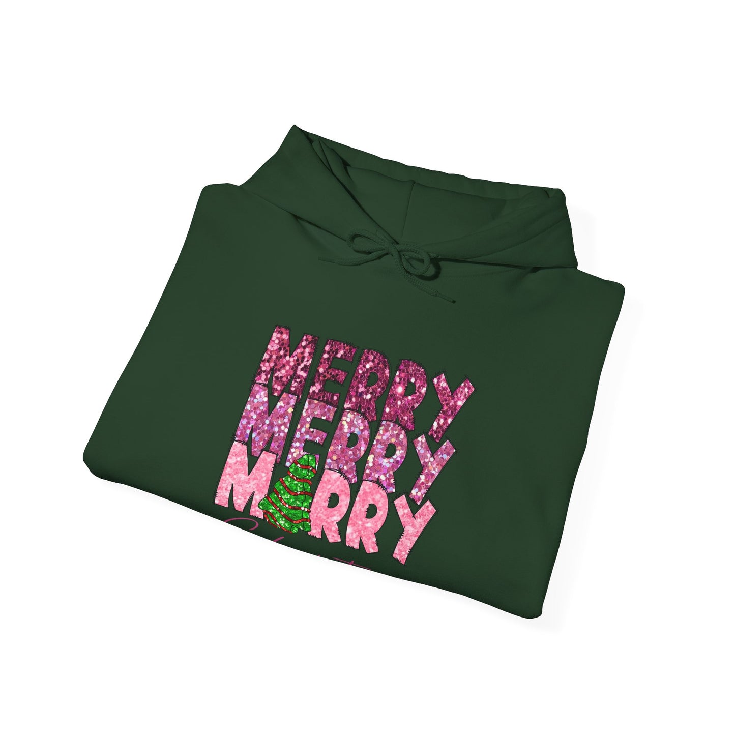 Merry Merry Merry Christmas Hoodie — Festive Floral Holiday Sweatshirt