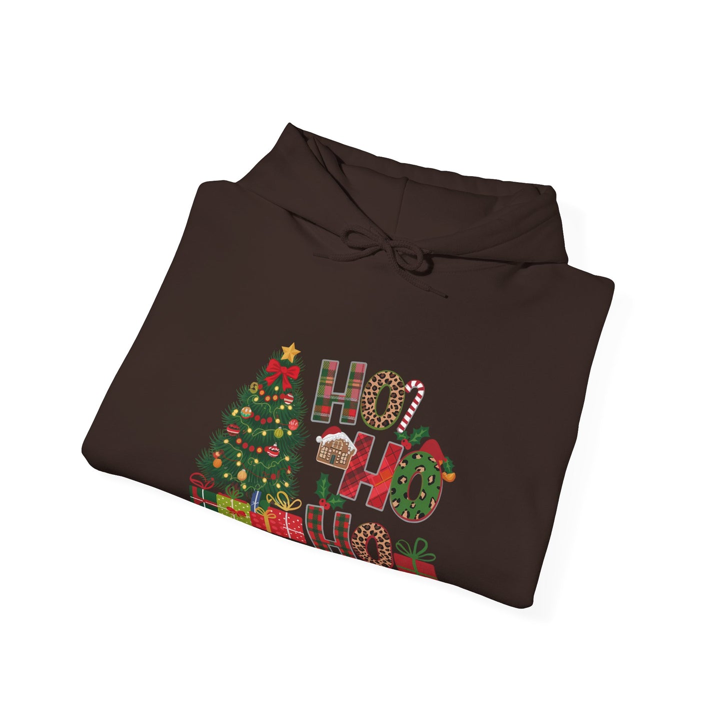 Christmas 'Ho Ho Ho' Hoodie with Tree & Gifts - Festive Holiday Sweatshirt