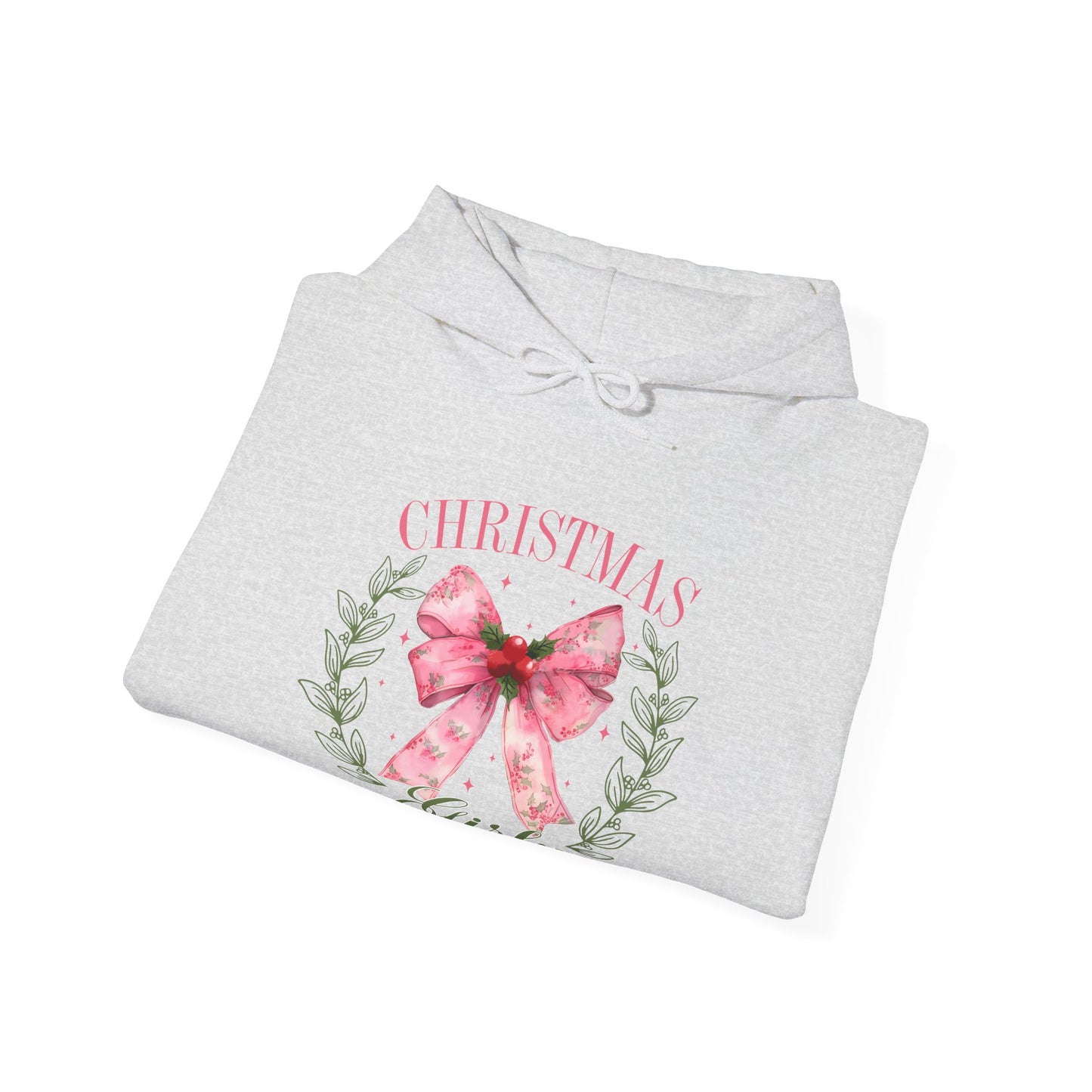 Christmas Girly Hoodie – Pink Bow Wreath Holiday Sweatshirt