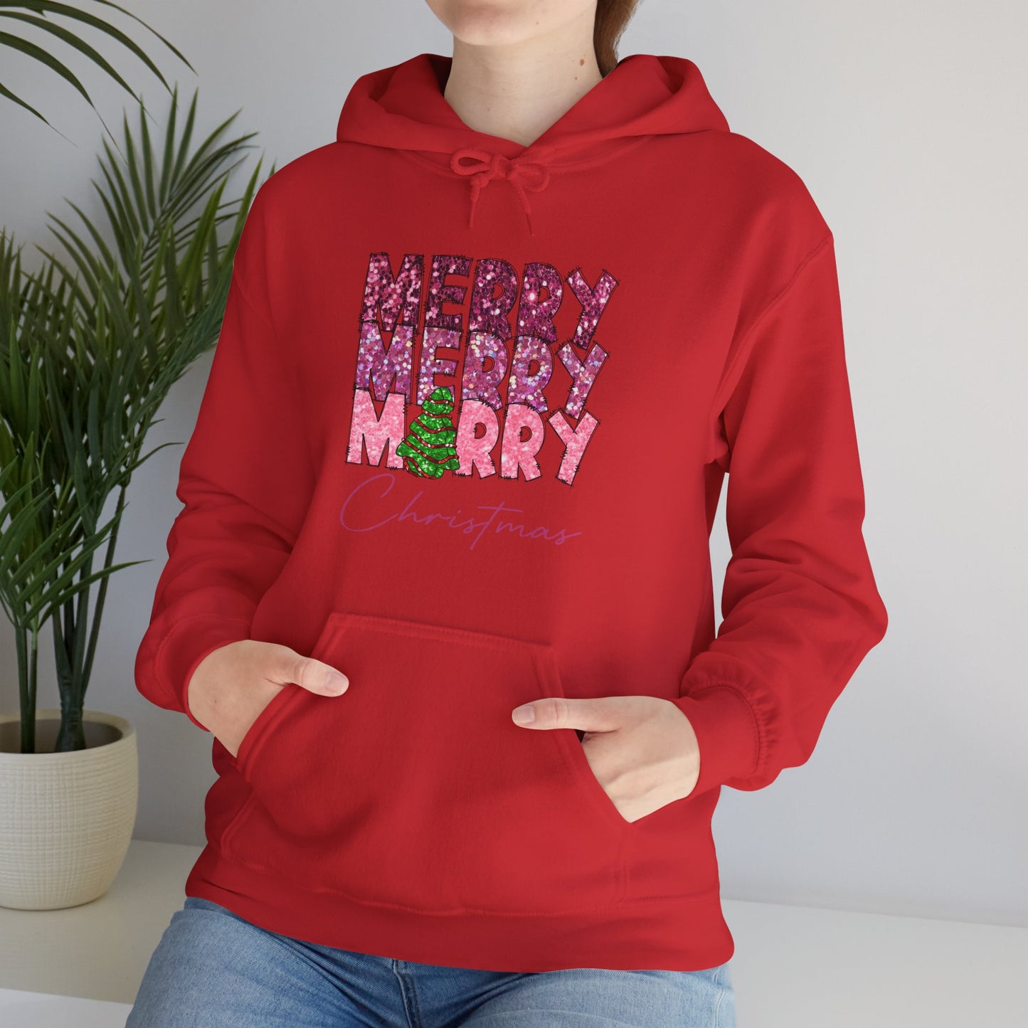Merry Merry Merry Christmas Hoodie — Festive Floral Holiday Sweatshirt
