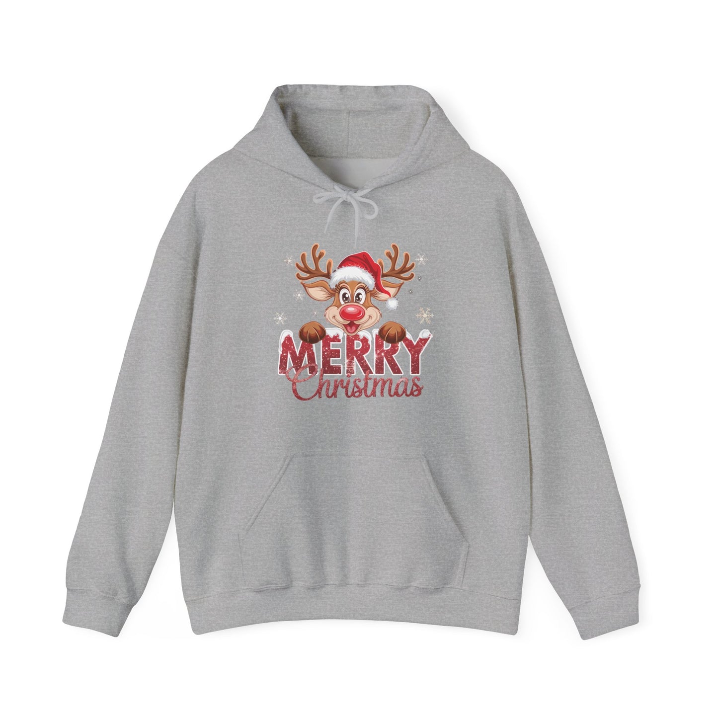 Christmas Reindeer Hoodie - 'Merry Christmas' Cute Santa Reindeer Holiday Sweatshirt