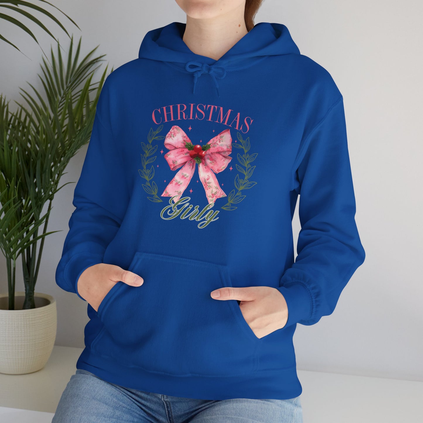 Christmas Girly Hoodie – Pink Bow Wreath Holiday Sweatshirt