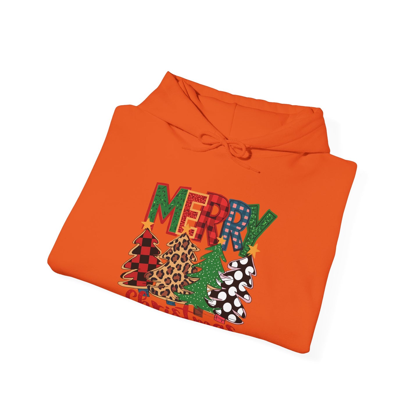 Merry Christmas Pine Tree Hoodie — Festive Buffalo Plaid Holiday Sweatshirt