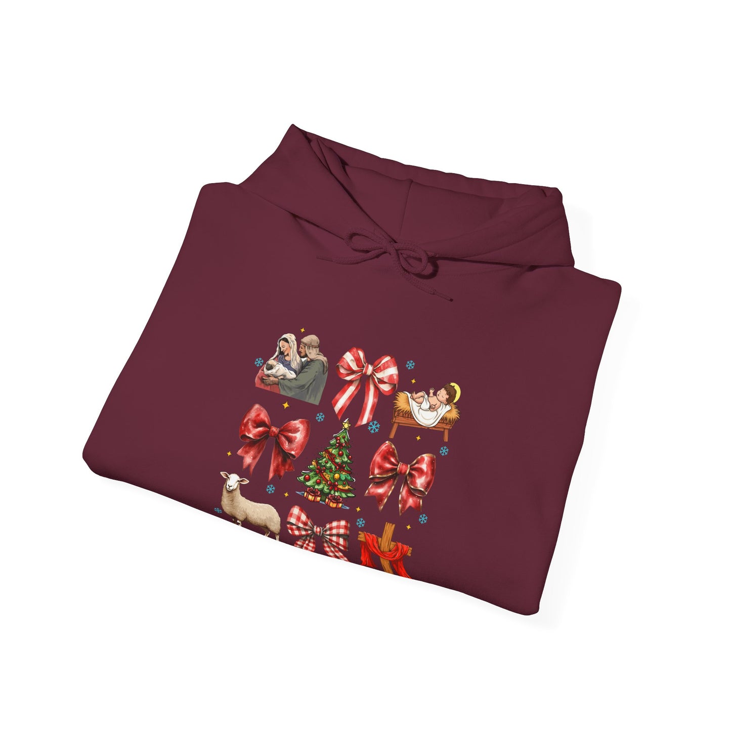 Christmas Bow & Reindeer Hoodie — Festive Holiday Graphic Sweatshirt