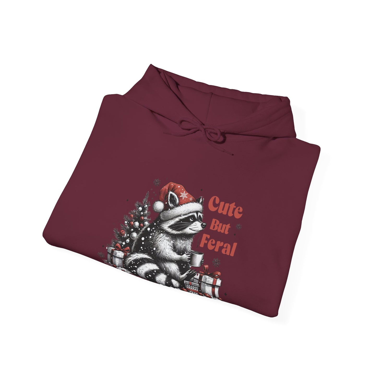 Cute But Feral Raccoon Holiday Hoodie — Christmas Animal Graphic Sweatshirt