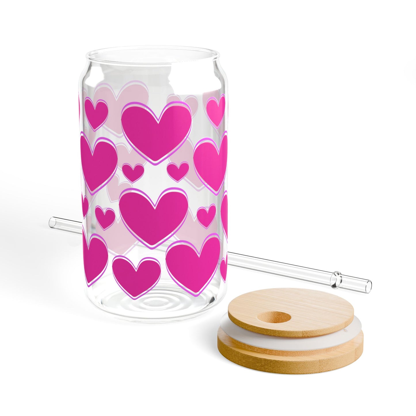 Heart Pattern Sipper Glass 16oz – Pink Love Straw Tumbler