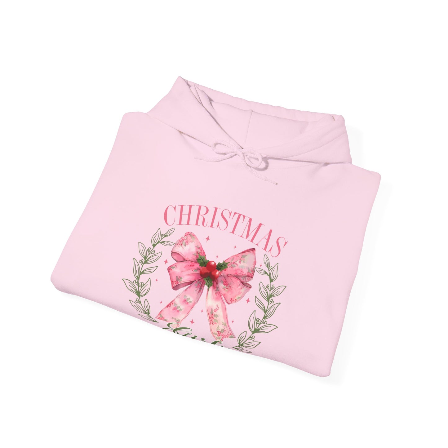 Christmas Girly Hoodie – Pink Bow Wreath Holiday Sweatshirt