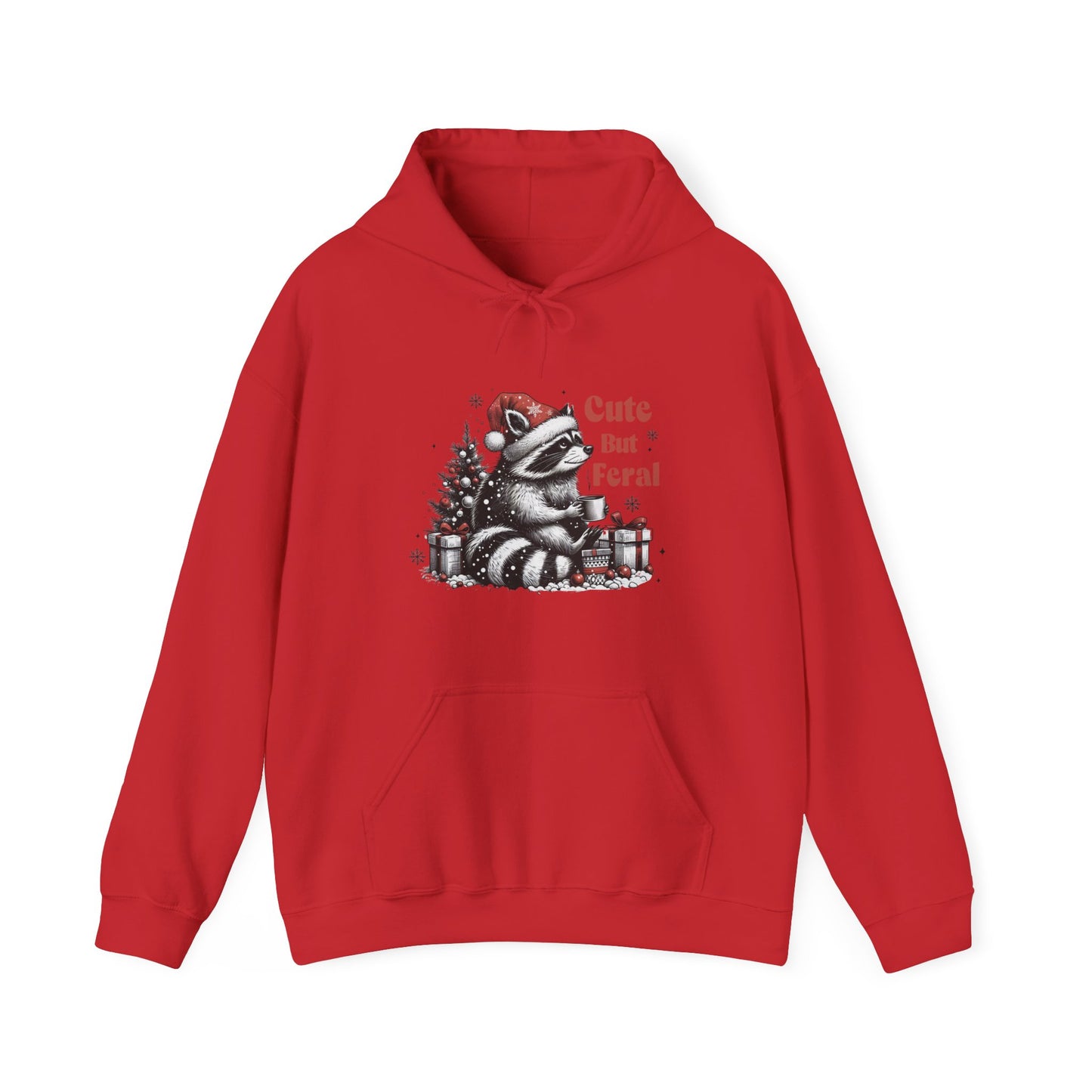Cute But Feral Raccoon Holiday Hoodie — Christmas Animal Graphic Sweatshirt