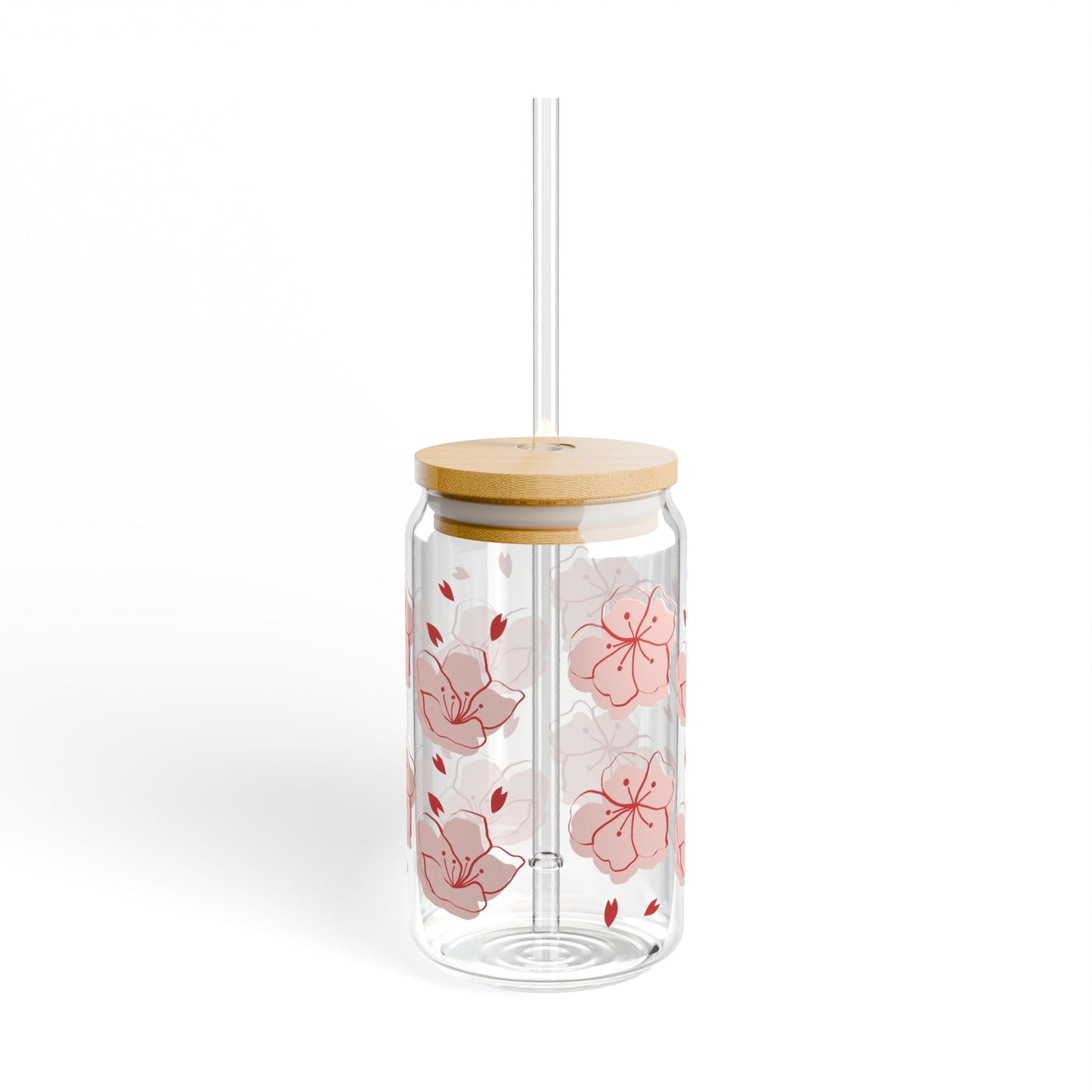 Cherry Blossom Glass Sipper, 16oz Floral Straw Tumbler