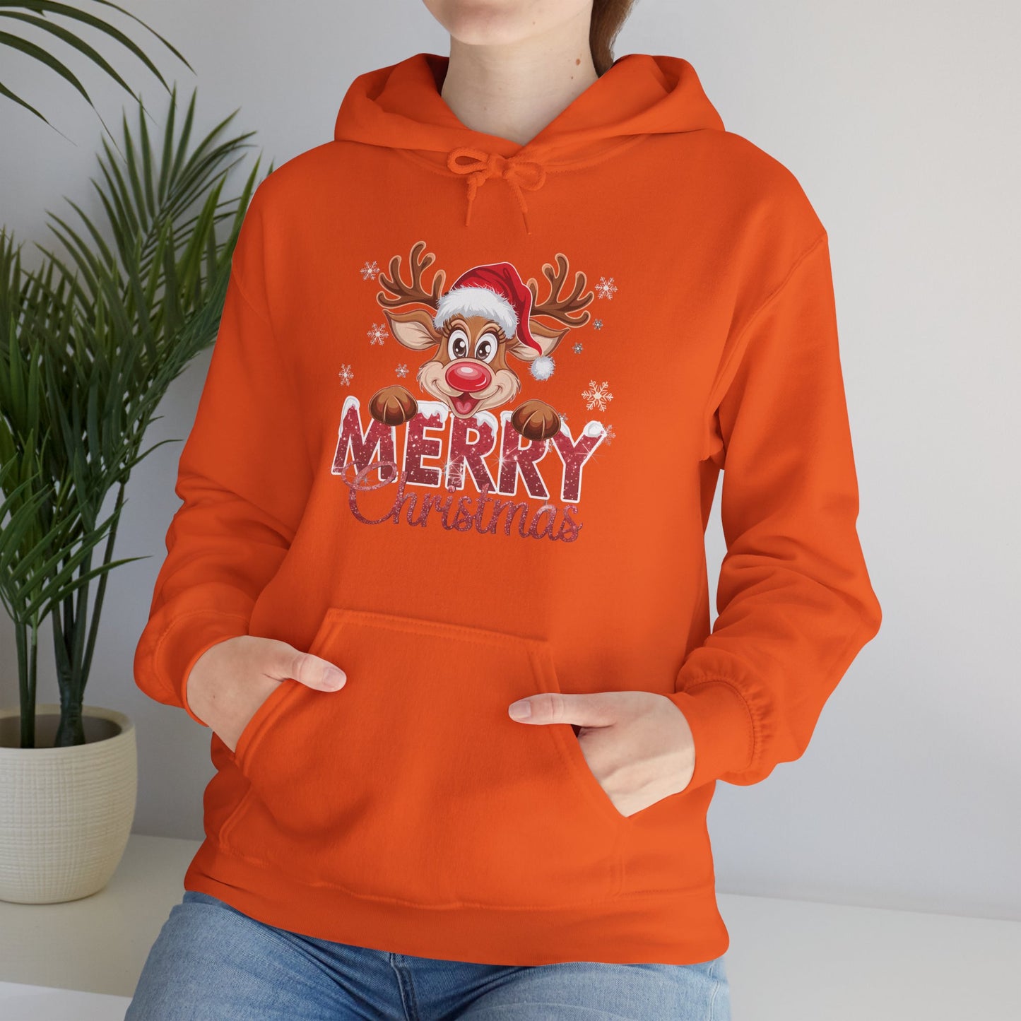 Christmas Reindeer Hoodie - 'Merry Christmas' Cute Santa Reindeer Holiday Sweatshirt