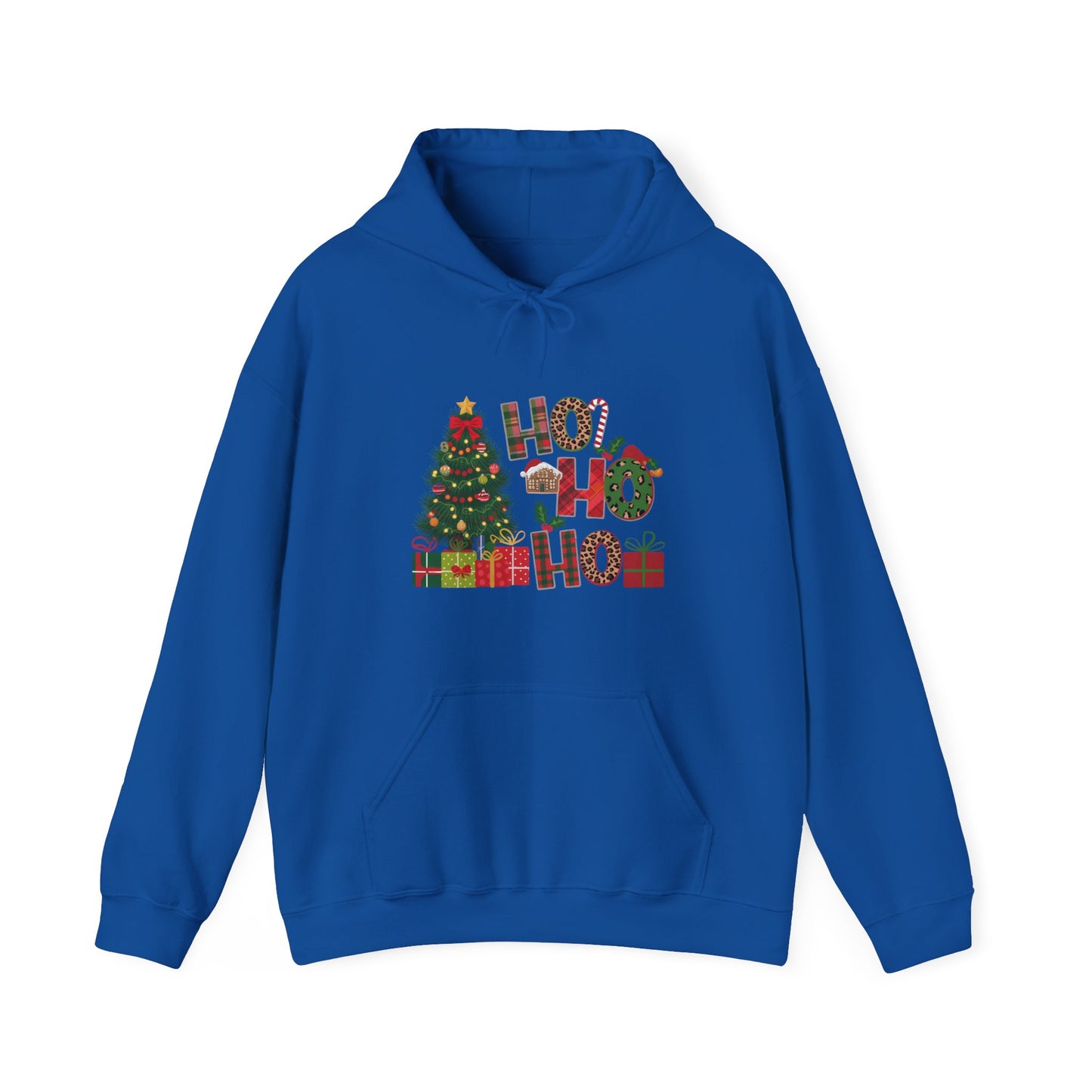 Christmas 'Ho Ho Ho' Hoodie with Tree & Gifts - Festive Holiday Sweatshirt