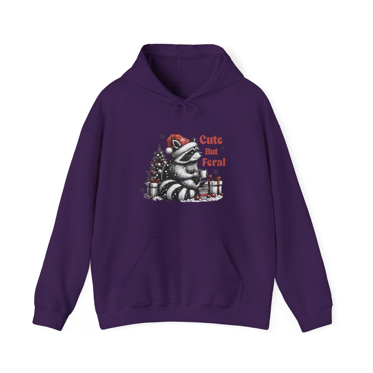 Cute But Feral Raccoon Holiday Hoodie — Christmas Animal Graphic Sweatshirt