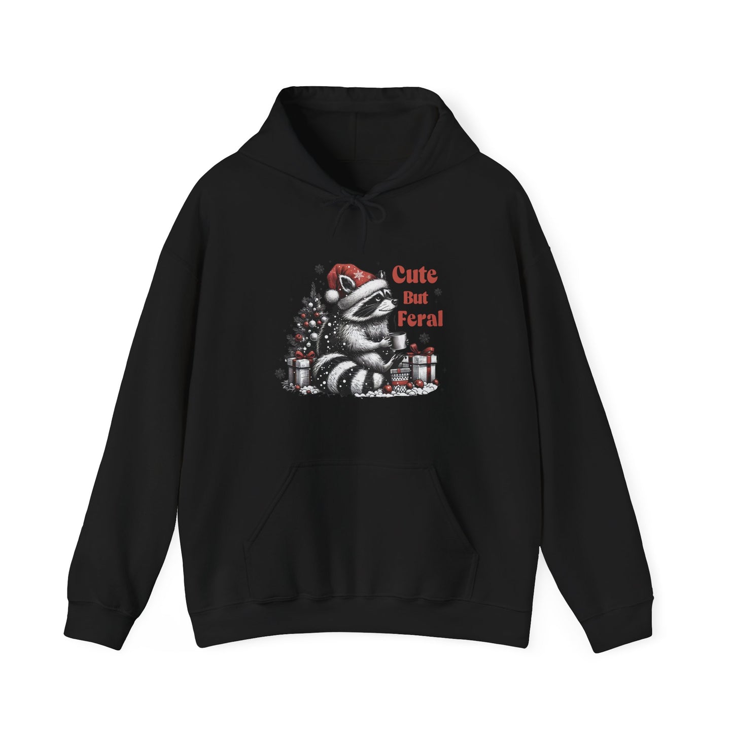 Cute But Feral Raccoon Holiday Hoodie — Christmas Animal Graphic Sweatshirt