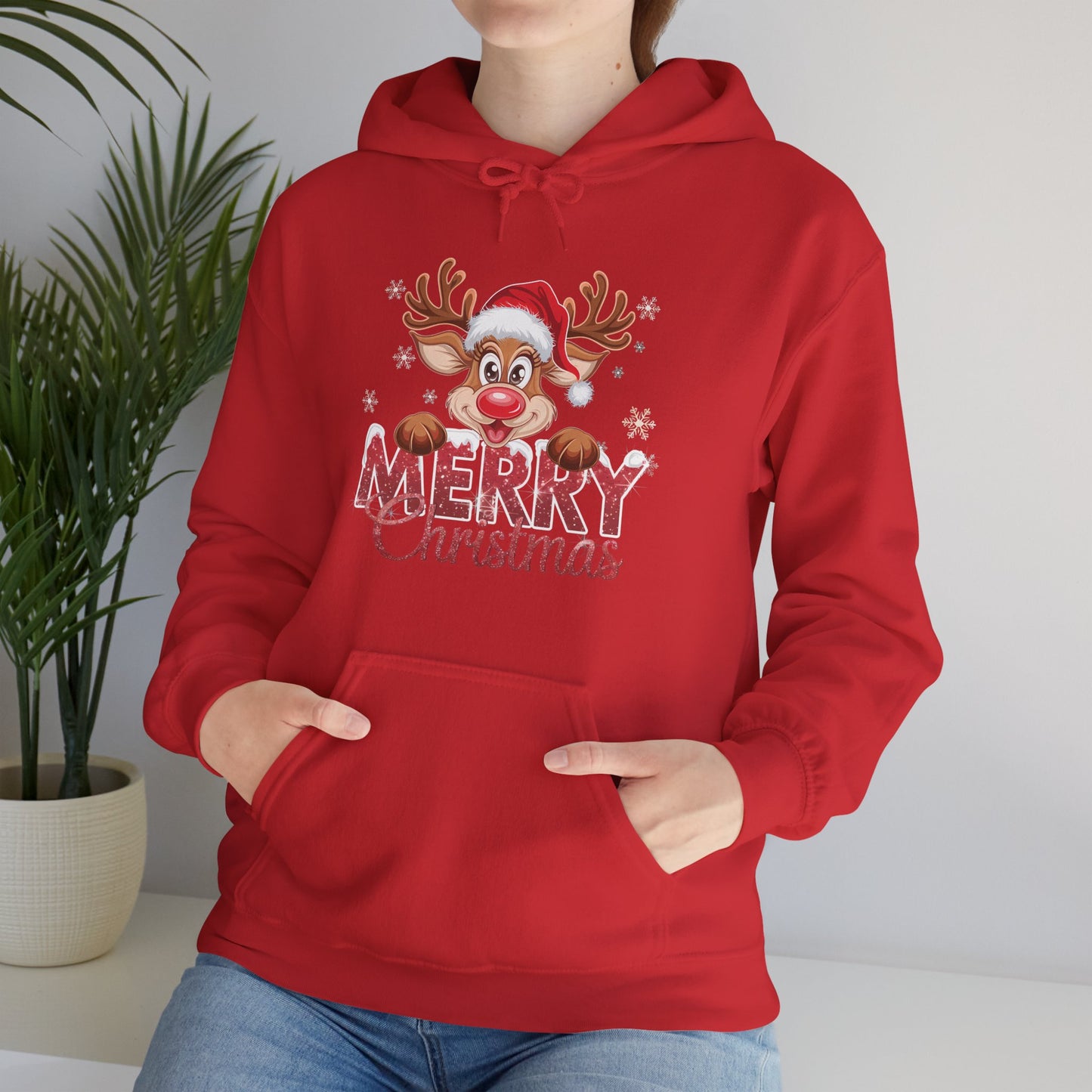 Christmas Reindeer Hoodie - 'Merry Christmas' Cute Santa Reindeer Holiday Sweatshirt