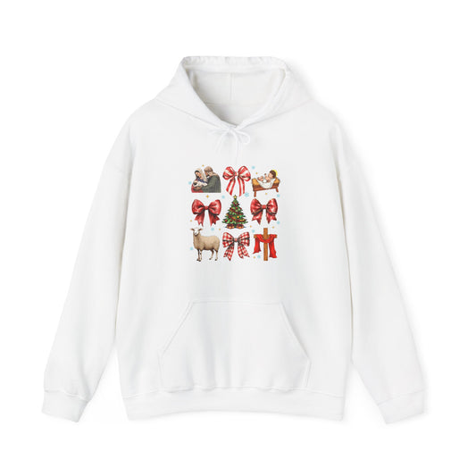 Christmas Bow & Reindeer Hoodie — Festive Holiday Graphic Sweatshirt