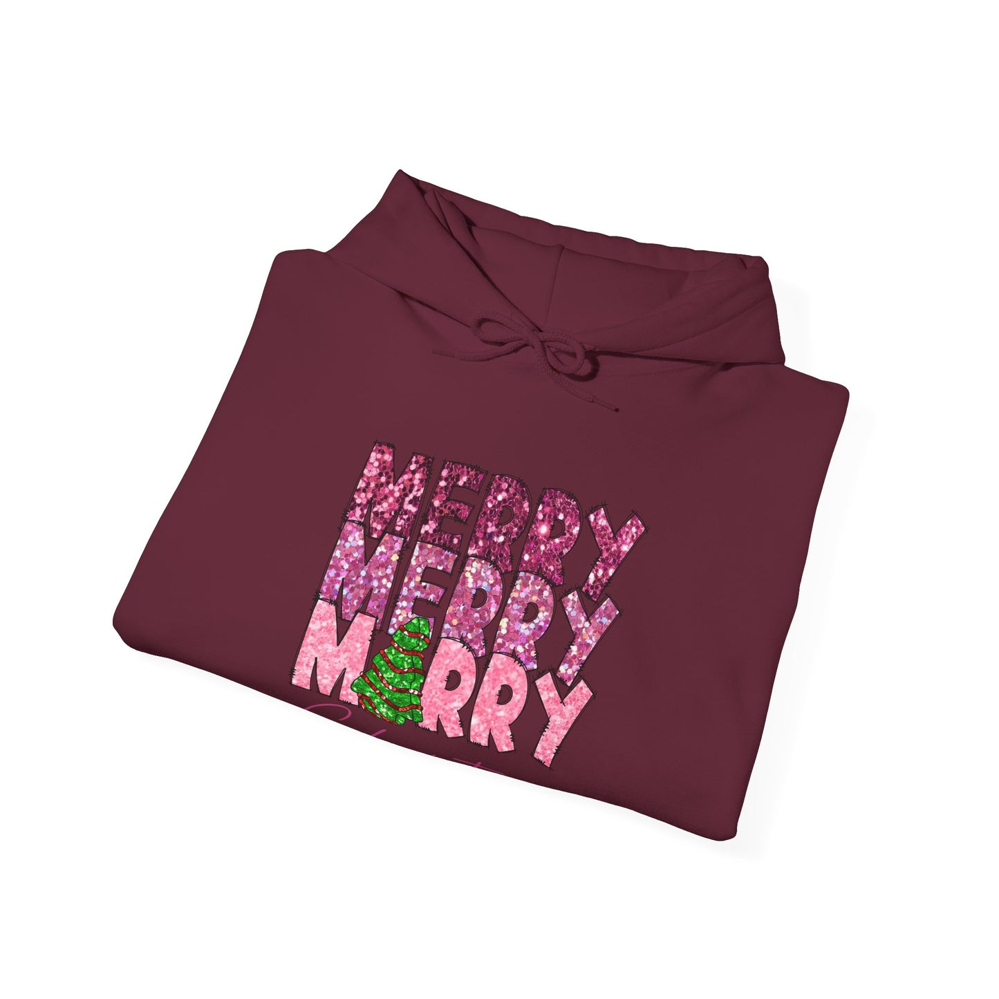 Merry Merry Merry Christmas Hoodie — Festive Floral Holiday Sweatshirt
