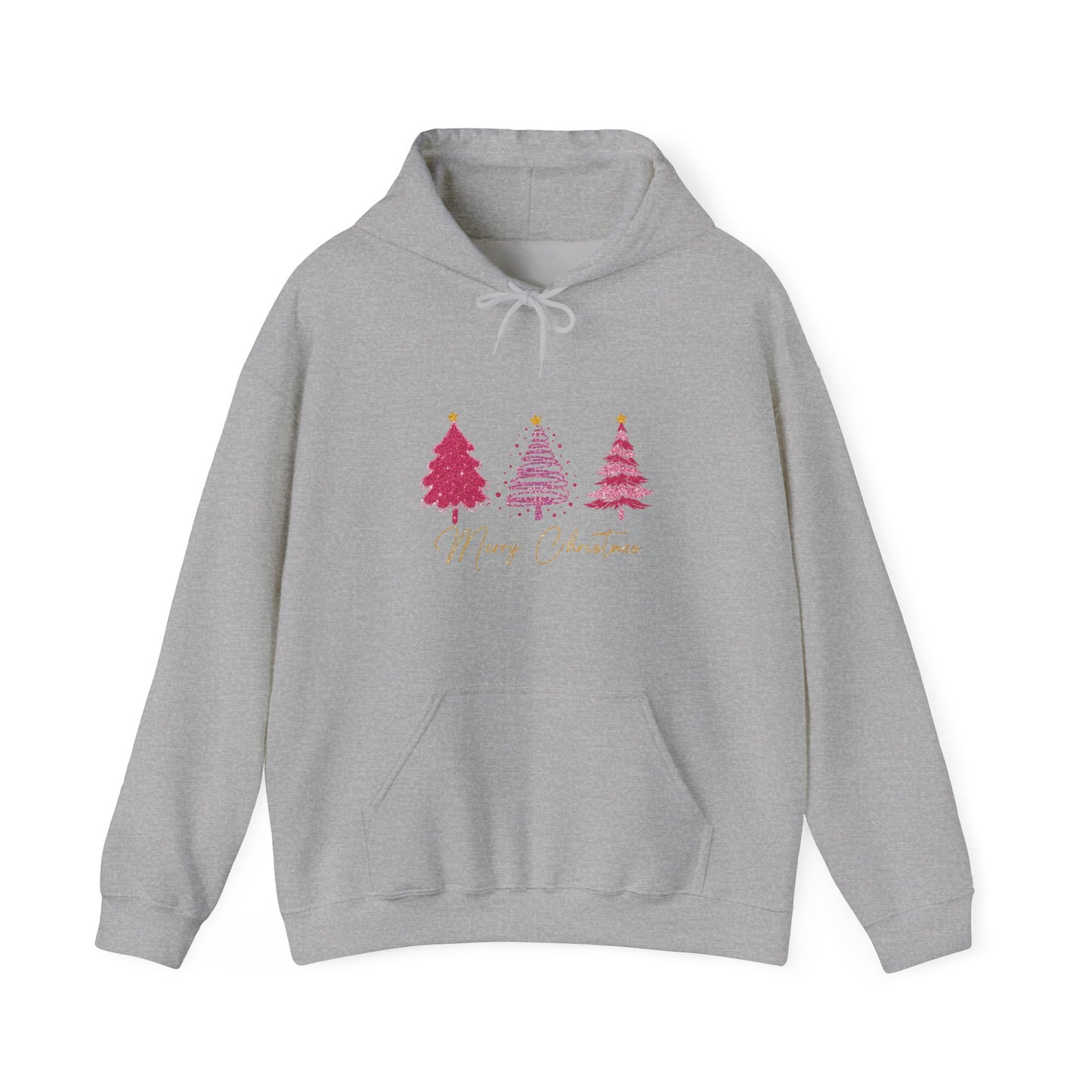 Christmas Pink Tree Hoodie — Merry Christmas Script Holiday Sweatshirt