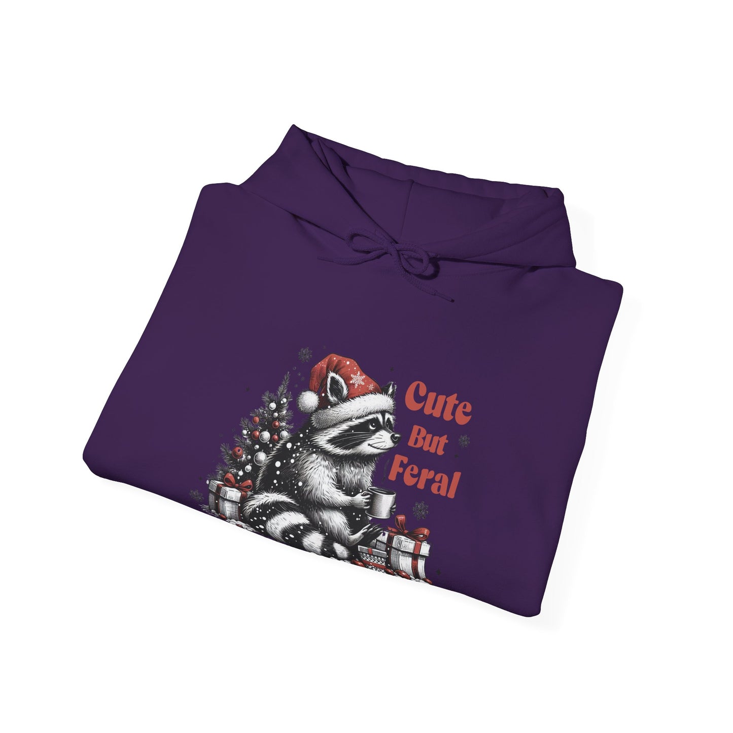 Cute But Feral Raccoon Holiday Hoodie — Christmas Animal Graphic Sweatshirt