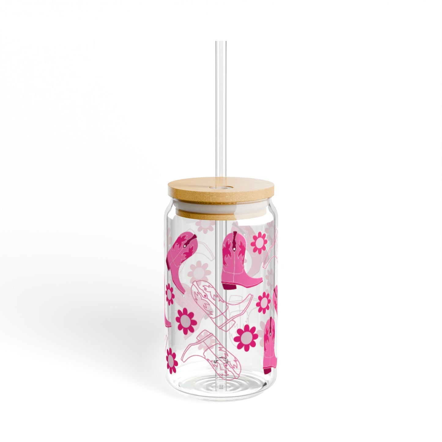 16oz Sipper Glass — Pink Cowgirl Boots & Flowers Travel Tumbler