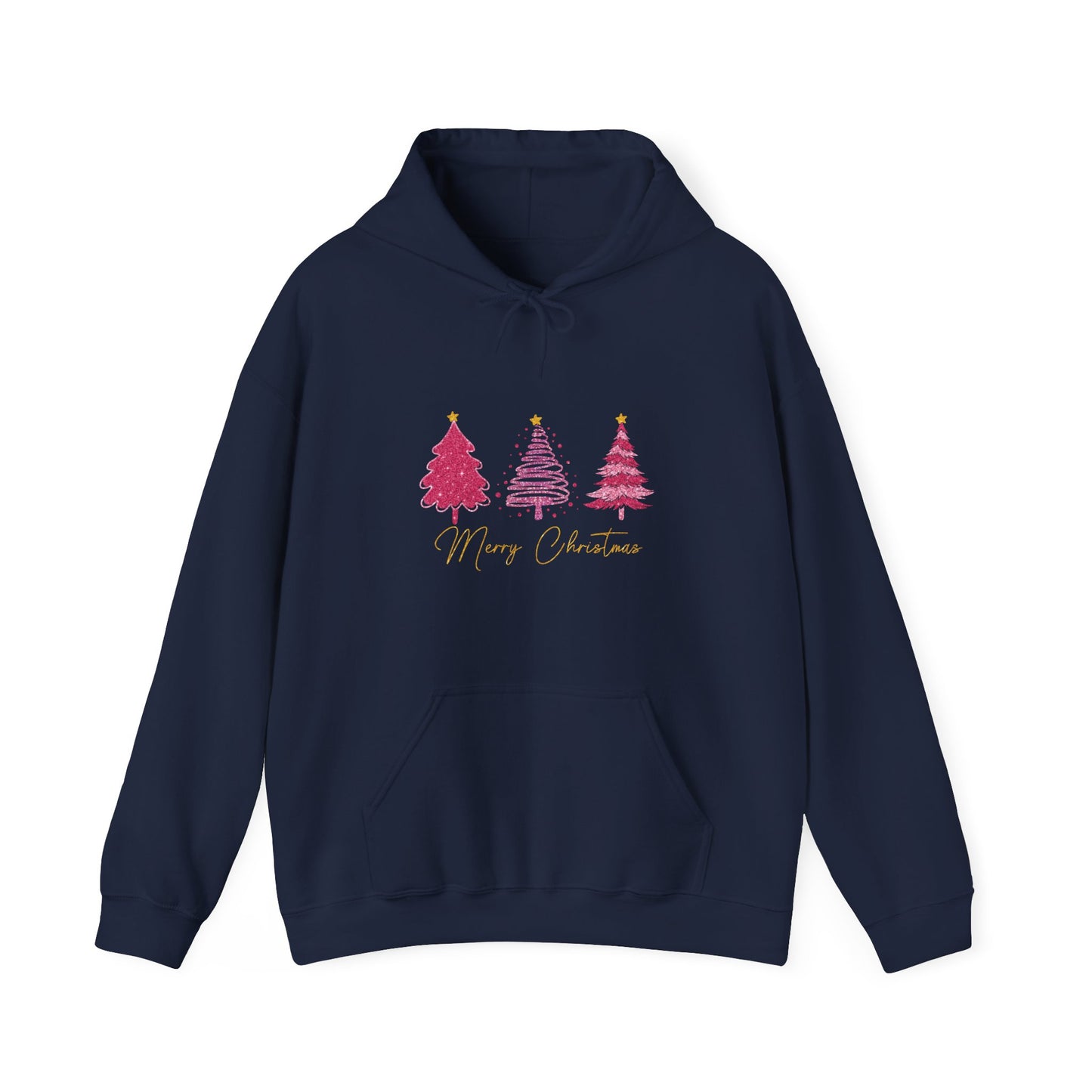 Christmas Pink Tree Hoodie — Merry Christmas Script Holiday Sweatshirt