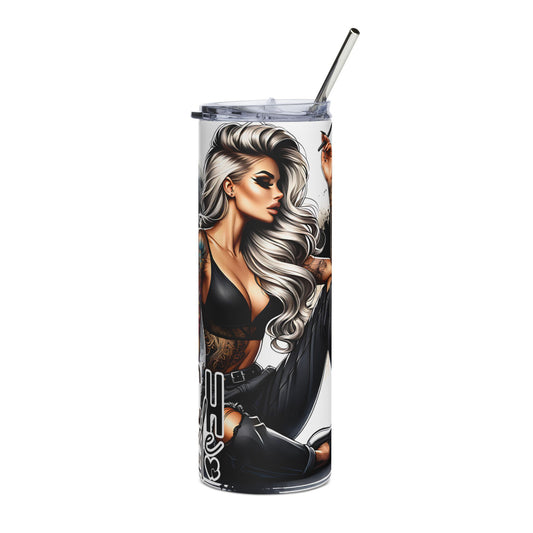 20oz Stainless Steel Tumbler — Edgy Angel Tattoo Design ("Bitch Mode" Accent)
