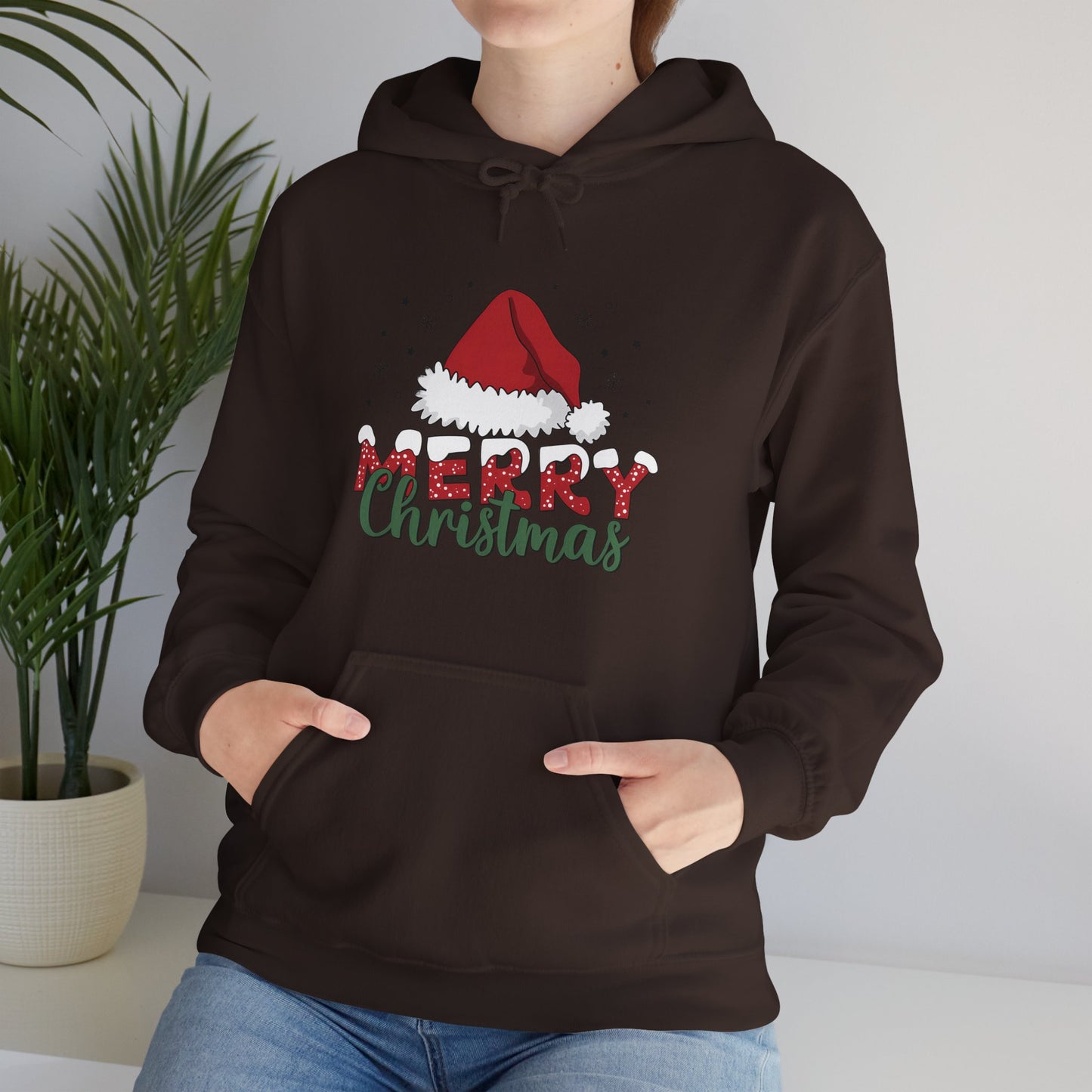 Christmas Hoodie - 'Merry Christmas' Santa Hat Holiday Sweatshirt