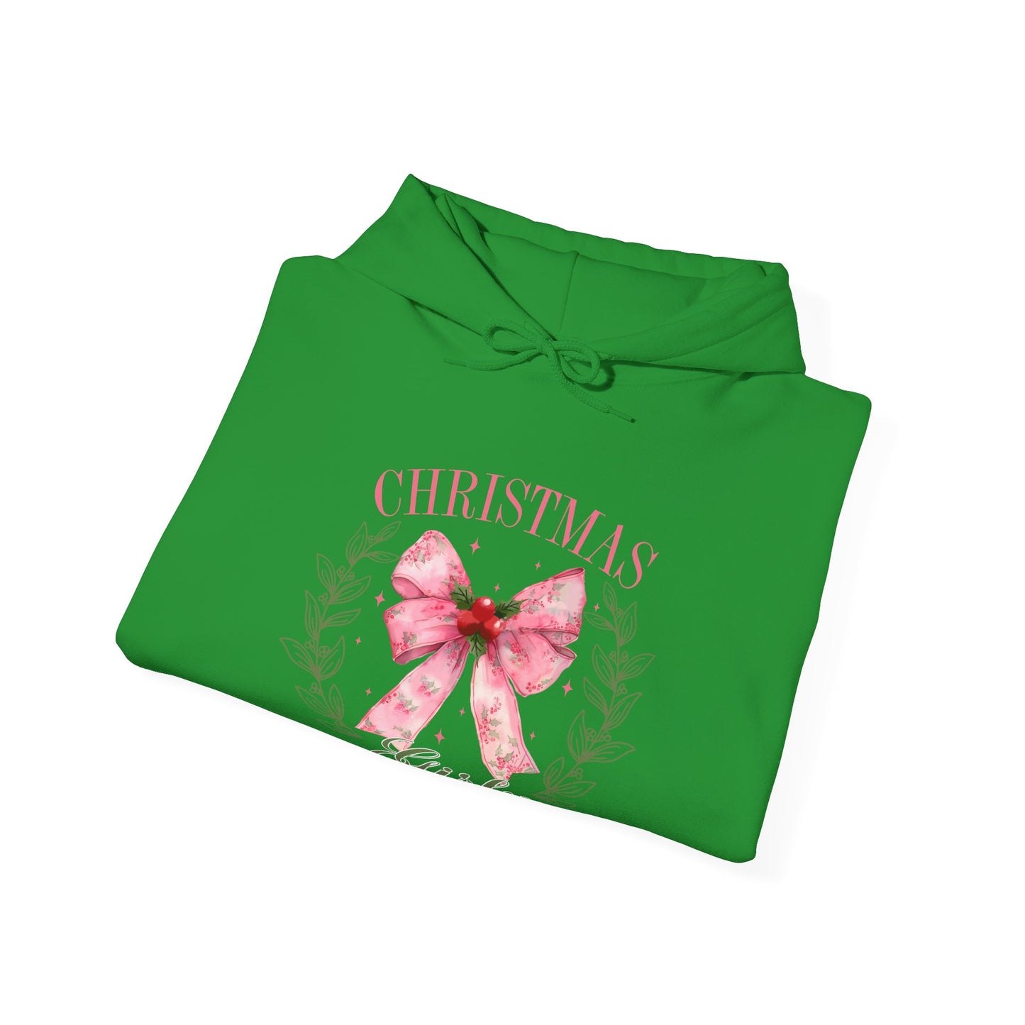 Christmas Girly Hoodie – Pink Bow Wreath Holiday Sweatshirt