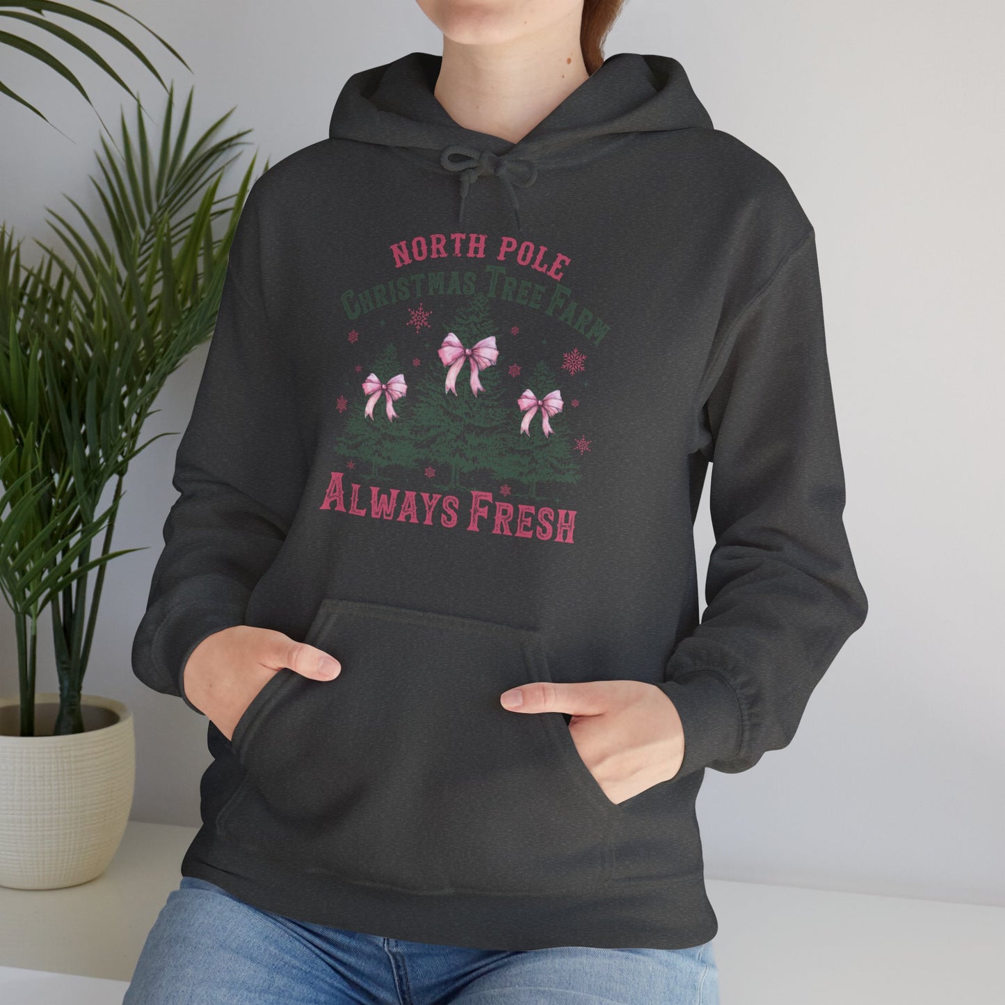 Christmas Tree Farm Hoodie - "North Pole Christmas Tree Farm Always Fresh" Cozy Holiday Pullover