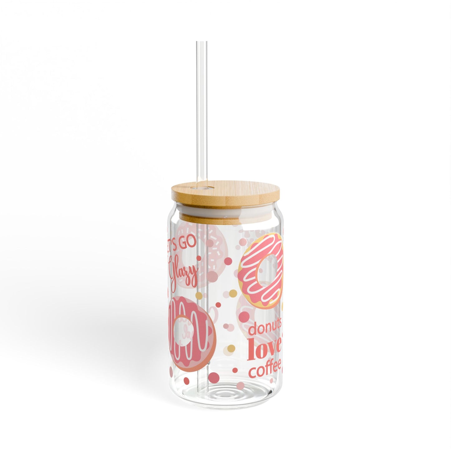 Donut & Coffee Sipper Glass - 16oz Cute Donut Patterned Straw Tumbler