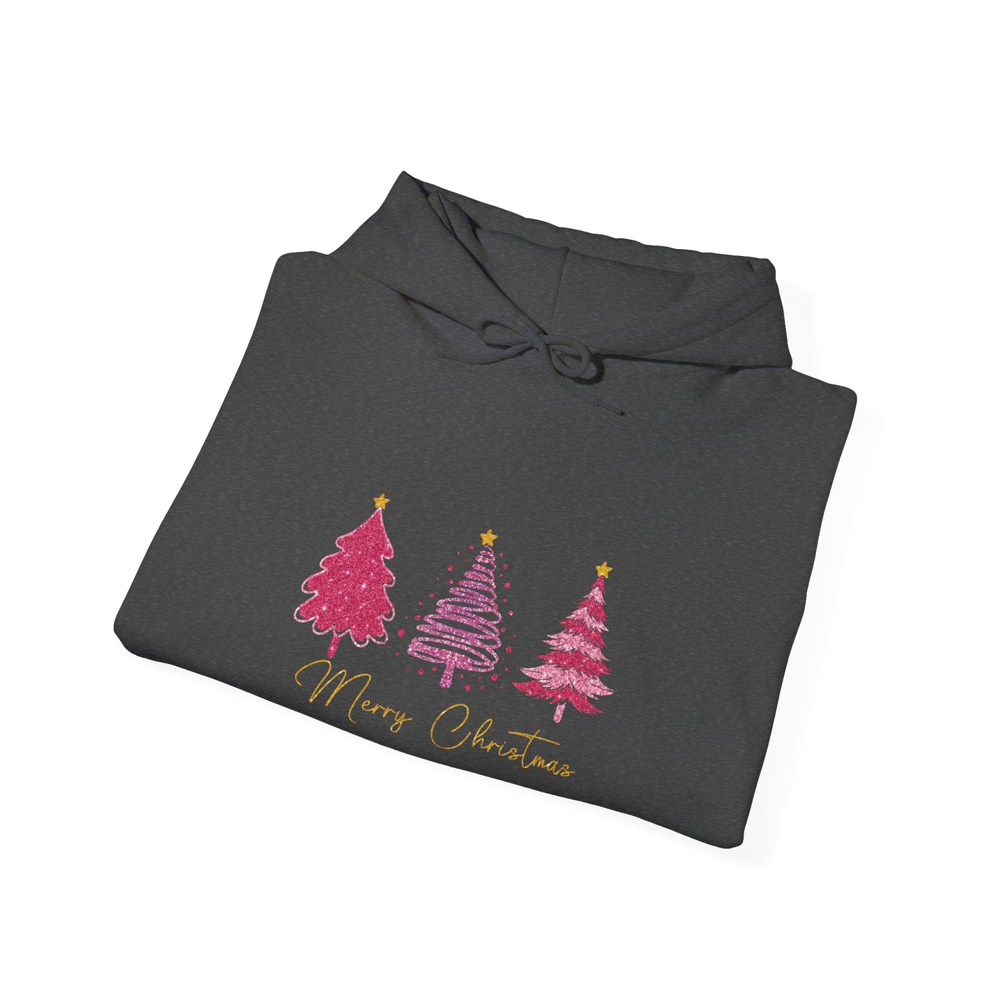 Christmas Pink Tree Hoodie — Merry Christmas Script Holiday Sweatshirt