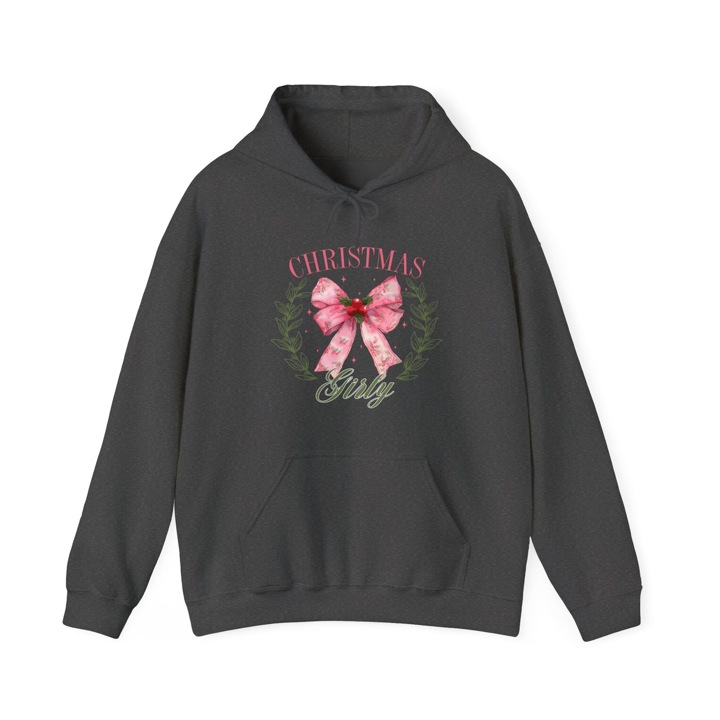 Christmas Girly Hoodie – Pink Bow Wreath Holiday Sweatshirt