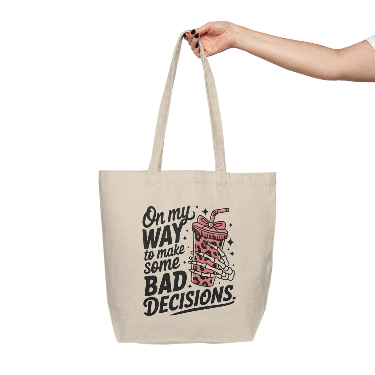 Canvas Tote — "On My Way to Make Some Bad Decisions" Funny Milkshake Graphic