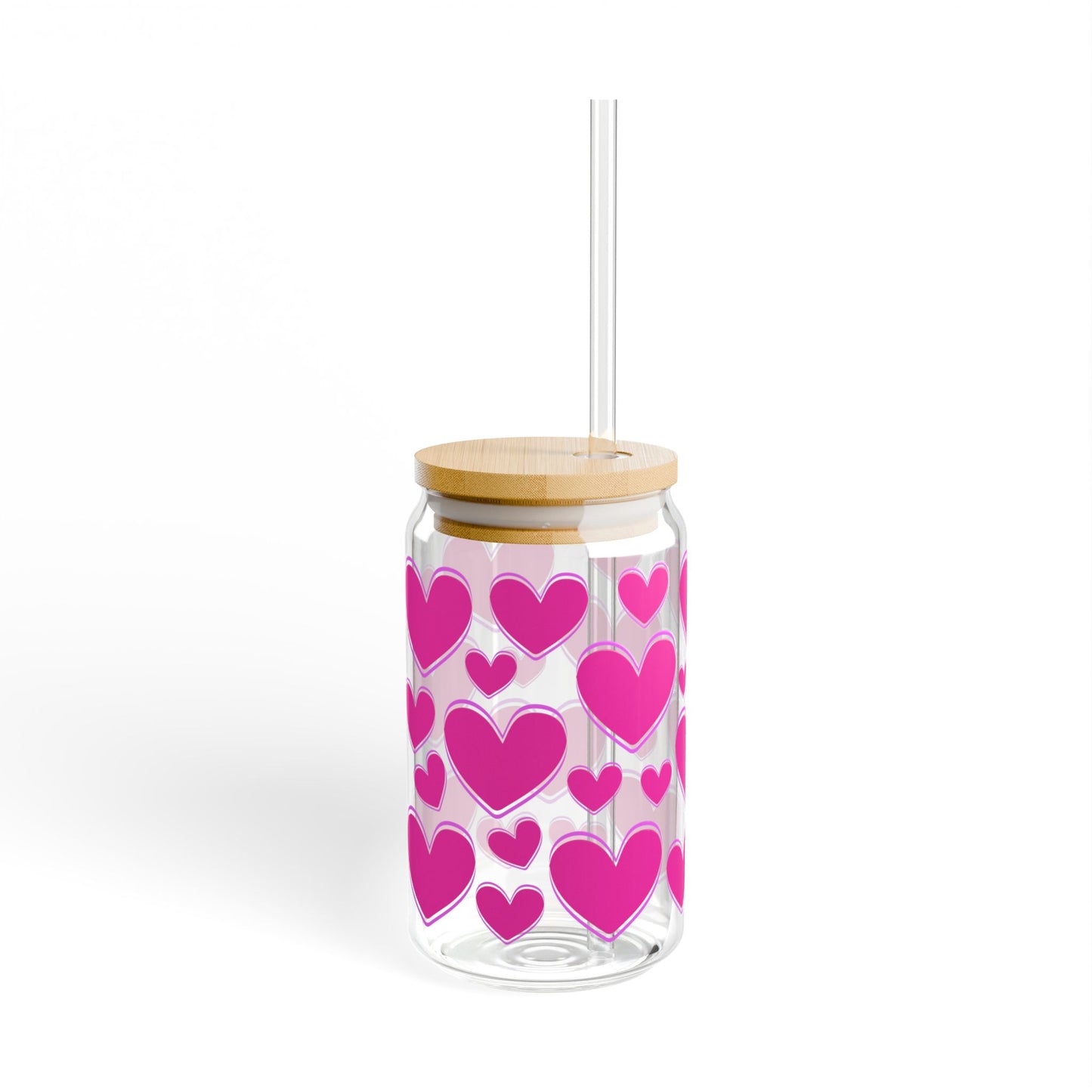 Heart Pattern Sipper Glass 16oz – Pink Love Straw Tumbler