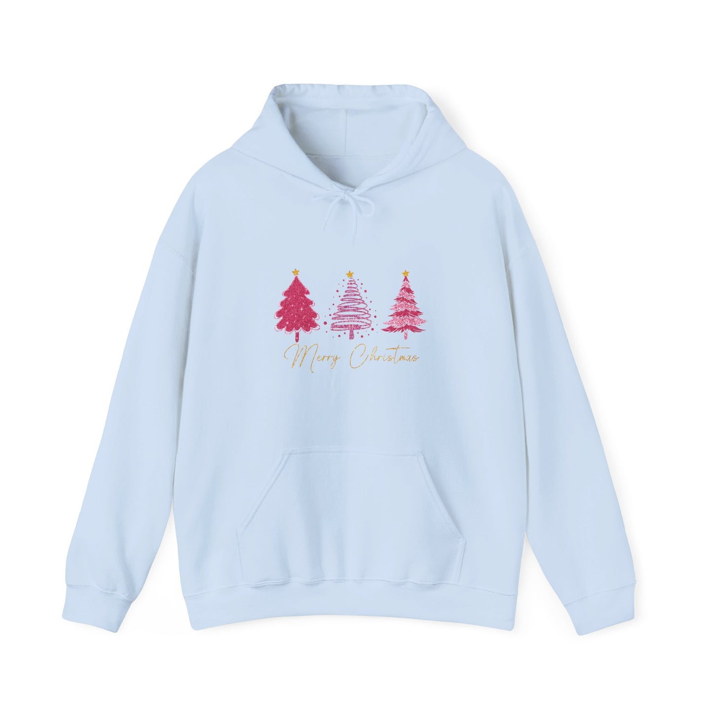Christmas Pink Tree Hoodie — Merry Christmas Script Holiday Sweatshirt
