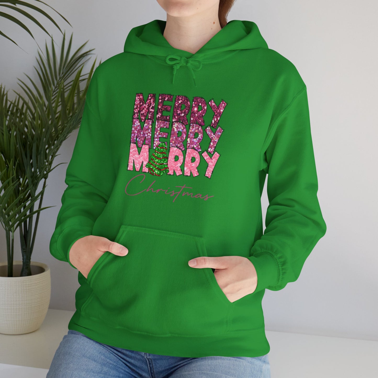 Merry Merry Merry Christmas Hoodie — Festive Floral Holiday Sweatshirt