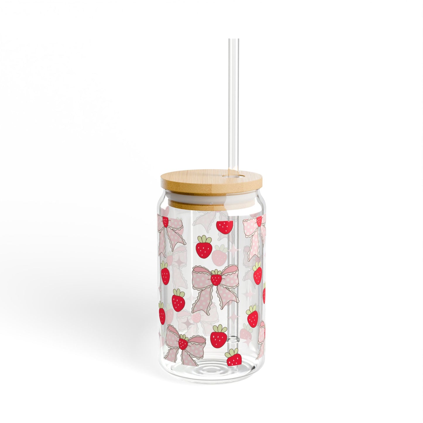 16oz Strawberry Bow Sipper Glass – Reusable Straw Tumbler