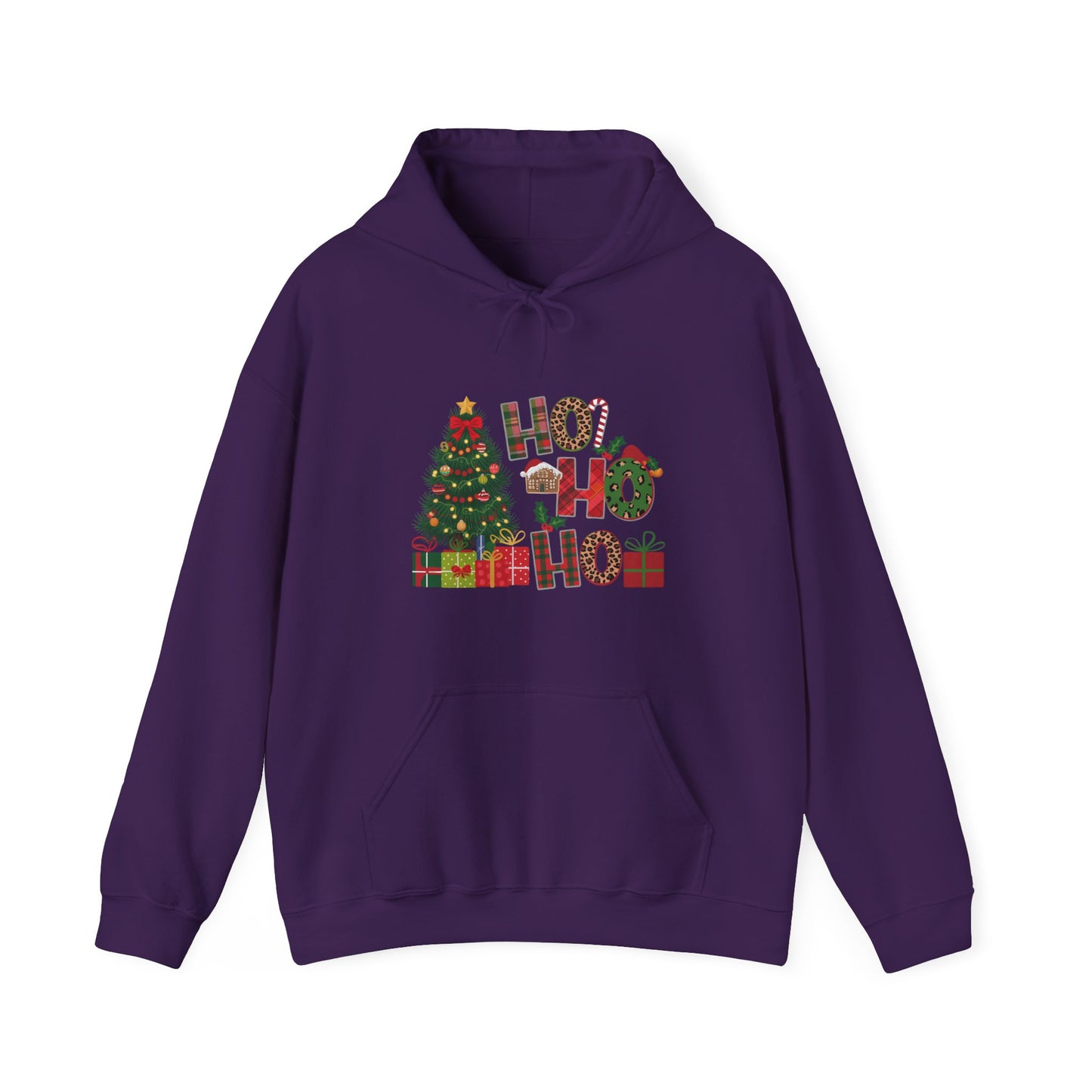Christmas 'Ho Ho Ho' Hoodie with Tree & Gifts - Festive Holiday Sweatshirt